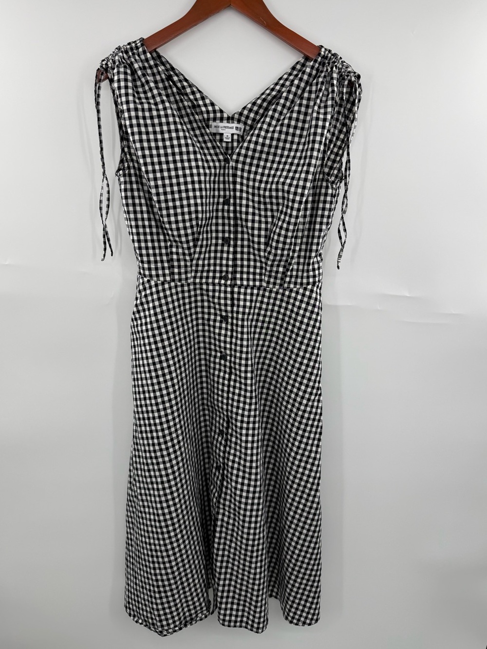 Uniqlo Ines de la Fressange Dress Medium Black Gingham Cotton Flare Midi 459471